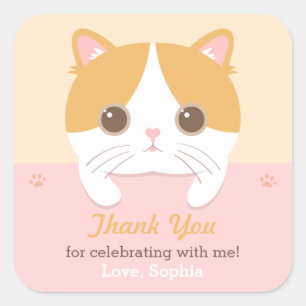 Moppige Kitten Kat Bedankt Verjaardagsfeest Sticke Vierkante Sticker