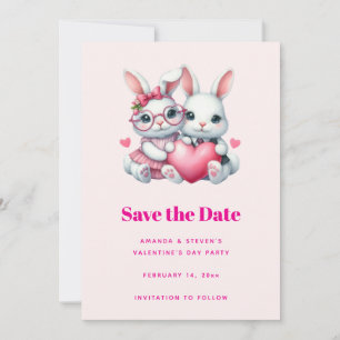 Moppige Konijnen die een Hart Delen Valentijnsfees Save The Date
