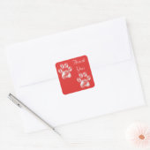 Moppige poten op rode bedank vierkante sticker (Envelop)
