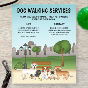 Moppige Tekenfilmhonden in een Park - Hondenuitlaa Flyer