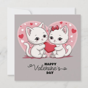 Moppige Tekenfilmkat Liefhebbers Hartjes Valentijn Feestdagenkaart