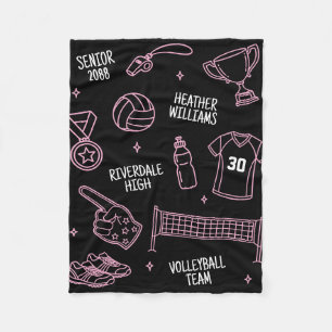 Moppige Volleybal Doodle Tekening Aangepaste Kleur Fleece Deken