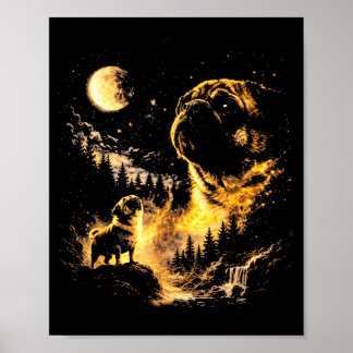 Mops die naar de maan huilen vintage jaren 90 grap poster