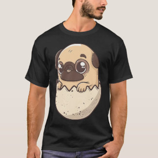 mops die uit een ei komen, kawaii chibi-hondje met t-shirt
