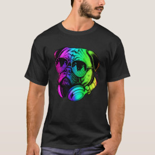 Mops DJ Koptelefoon Retro Muziek Hond Liefhebber T-shirt