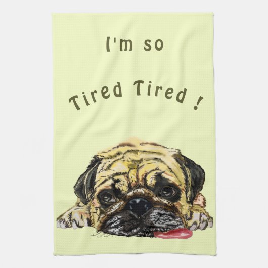 Mops Dog - Jouw tekst toevoegen / kleur Theedoek (Verticaal)