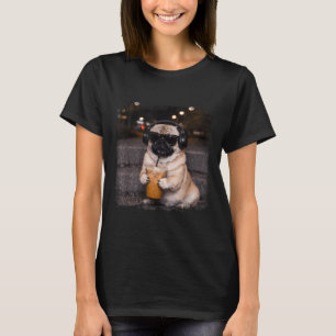 Mops drinkende ijskoude koffie liefhebber humor gr t-shirt