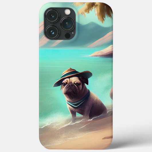 Mops genietend van strand schilderen kunst Case-Mate iPhone case (Achterkant)
