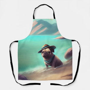 Mops genietend van strand schilderkunst schort