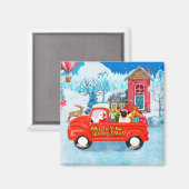 Mops hond Kerstbezorgingswagen Sneeuw Magneet (Voorkant / Achterkant)