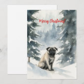 Mops in de sneeuw aquarel Kerstmis Feestdagenkaart (Voorkant / Achterkant)