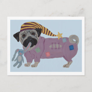 Mops in pyjama's briefkaart