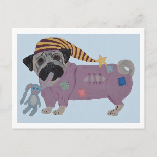 Mops in pyjama's briefkaart (Voorkant)
