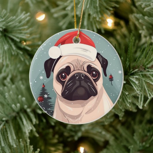 Mops kerstman keramisch ornament (Boom)
