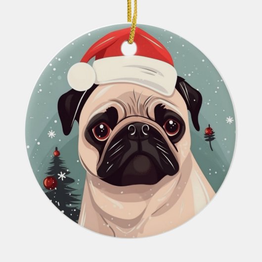 Mops kerstman keramisch ornament (Voorkant)