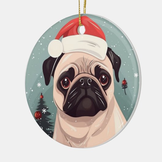 Mops kerstmis keramisch ornament (Links)