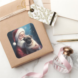 Mops met kerstman Feestelijke Kerst Vierkante Sticker