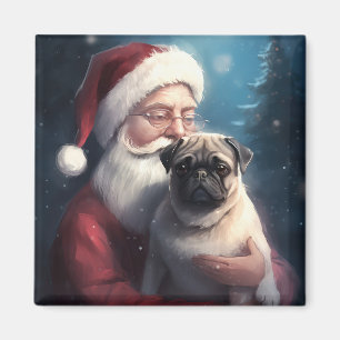 Mops Met Kerstman Festieve Kerstmis Magneet