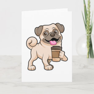 Mops met koffie om mee te nemen kaart