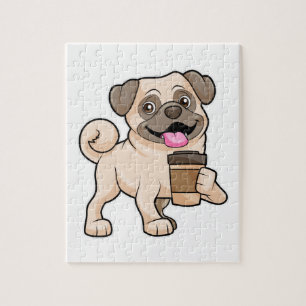 Mops met koffie om mee te nemen legpuzzel
