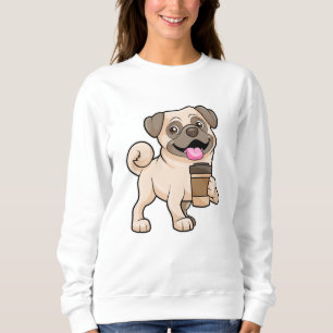 Mops met koffie om mee te nemen trui