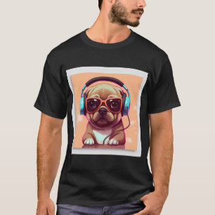 Mops met koptelefoon 3 t-shirt