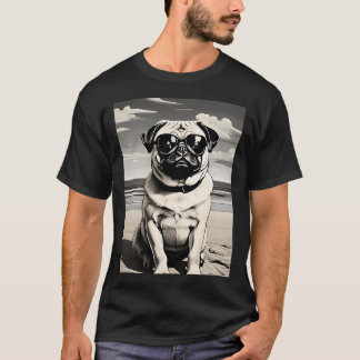Mops met zonnebril op het strand t-shirt