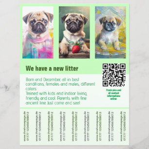 Mops puppy's te koop flyer sjabloon QR code