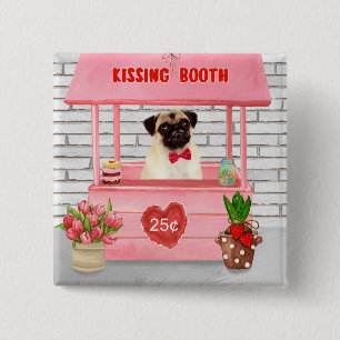 Mops Valentijnsdag Kusstand Vierkante Button 5,1 Cm