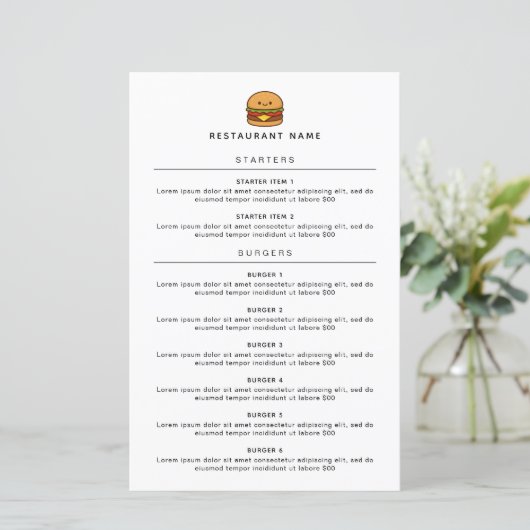 Mopshamburger restaurantmenu (Staand voorkant)