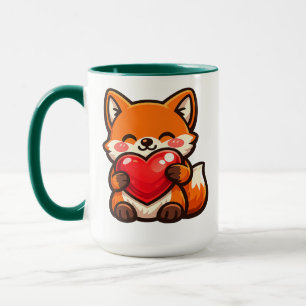 Mopshartmug met Kawaii Vos – Cute Fox met Rode Har Mok