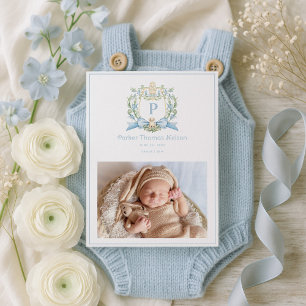 Mopshond Blauwe Lint Wapenschild Baby Jongen Aankondiging