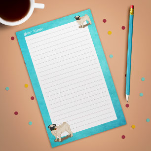 Mopshond en Rozen Jouw naam Slogan Schattigee Hond Briefpapier