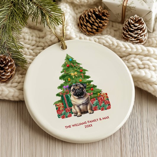 Mopshond gepersonaliseerde kerst keramisch ornament