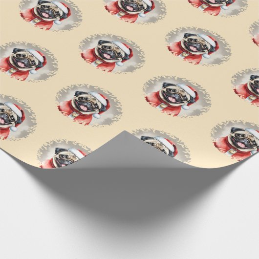 Mopshond met kerstmanoutfit - kerst 1 cadeaupapier (Hoek)