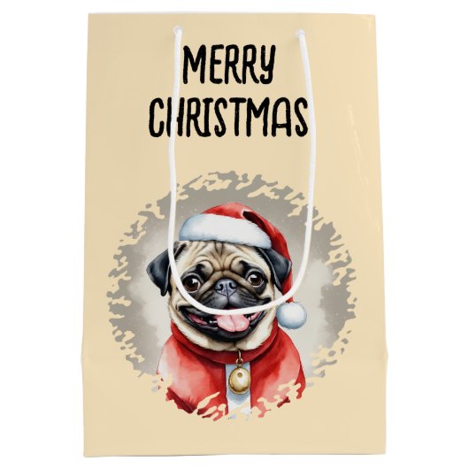 Mopshond met kerstmanoutfit - kerst 1 medium cadeauzakje (Achterkant)