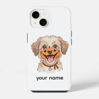 Mopshond met pompoengezichtsbeschildering Hallowee iPhone 14 Hoesje