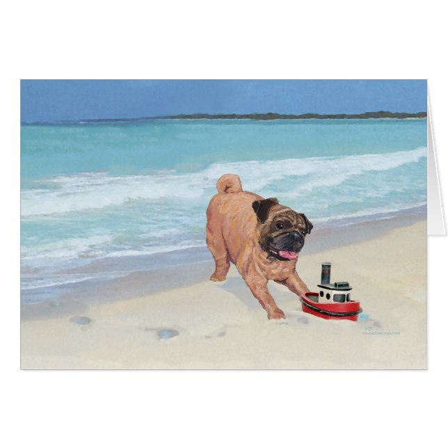Mopshond op het Strand (Voorkant Horizontaal)