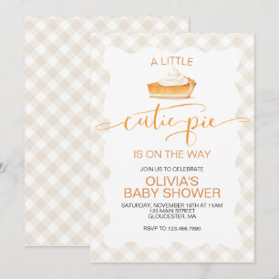 Mopshond pompoentaart Herfst geruit Baby Shower Kaart