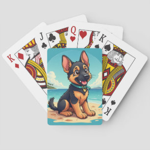 Mopshond-puppy strand illustratie pokerkaarten