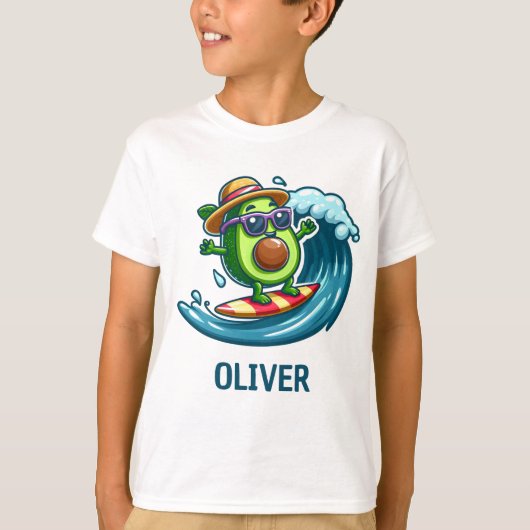 Mopshond Surfer Avocado Duikt de Golven in Persoon T-shirt (Voorkant)