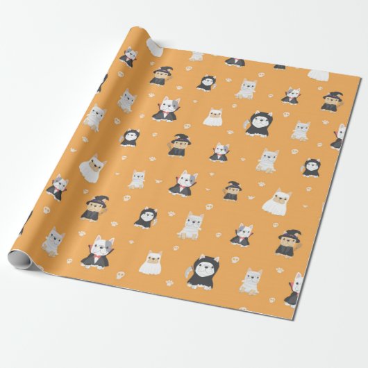 Mopshonden Halloween Patroon Cadeaupapier (Uitgerold)