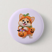Mopshondje in pompoenkostuum Halloween knopspeld