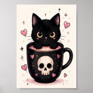 Mopshoofd Mug Zwarte Kat Halloween Poster