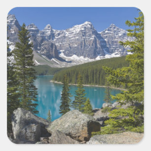 Moraine Lake, Canadese Rockies, Alberta, Canada Vierkante Sticker