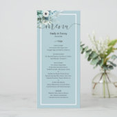 Morandi Ash Blue Elegant Botanique Mariage Menu (Debout devant)