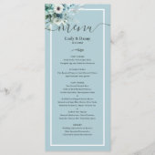 Morandi Ash Blue Elegant Botanique Mariage Menu (Devant)