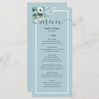 Morandi Ash Blue Elegant Botanique Mariage Menu