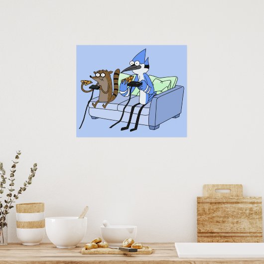 Mordecai en Rigby Pizza en Videogames Poster (Keuken)