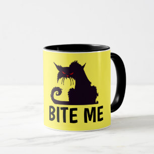 MORDEZ-MOI, CHAT NOIR DRÔLE DE MUG À CAFE